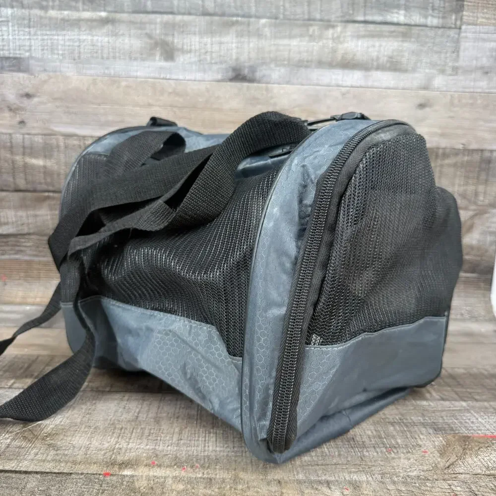 Pet Carrier Bag Shoulder Hand Strap Black Mesh Walls 12